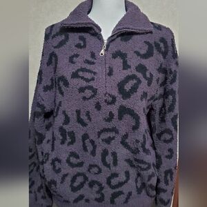 Purple and Black Leopard Print Fleece Pullover